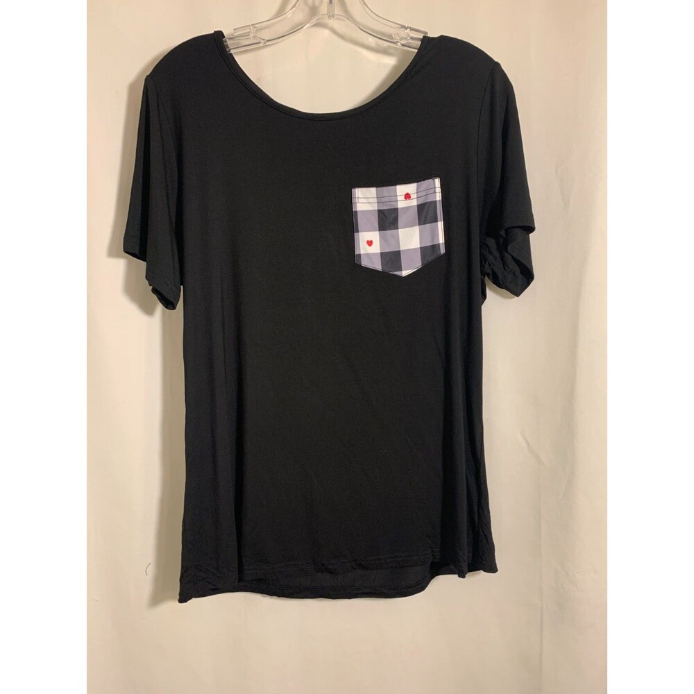 Black Checkered Heart Pocket T‑Shirt L (HNG)